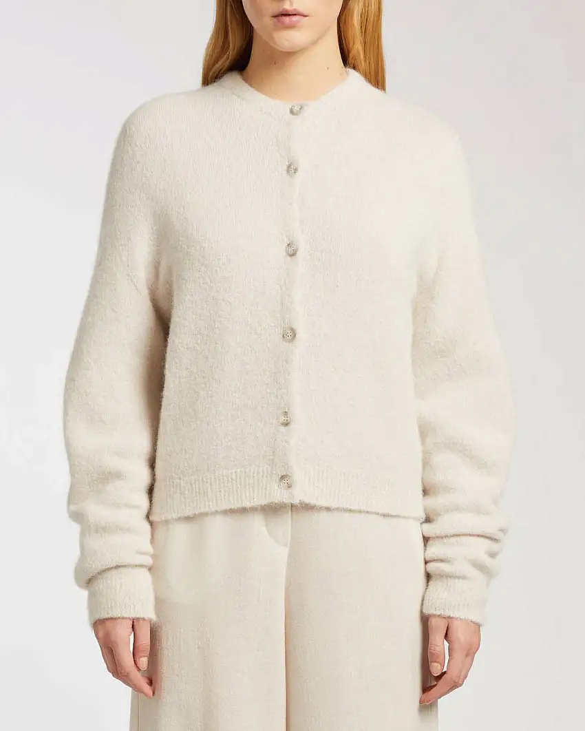 Cardigan color gesso Marella in misto alpaca stretch dal fit boxy e giromanica sceso