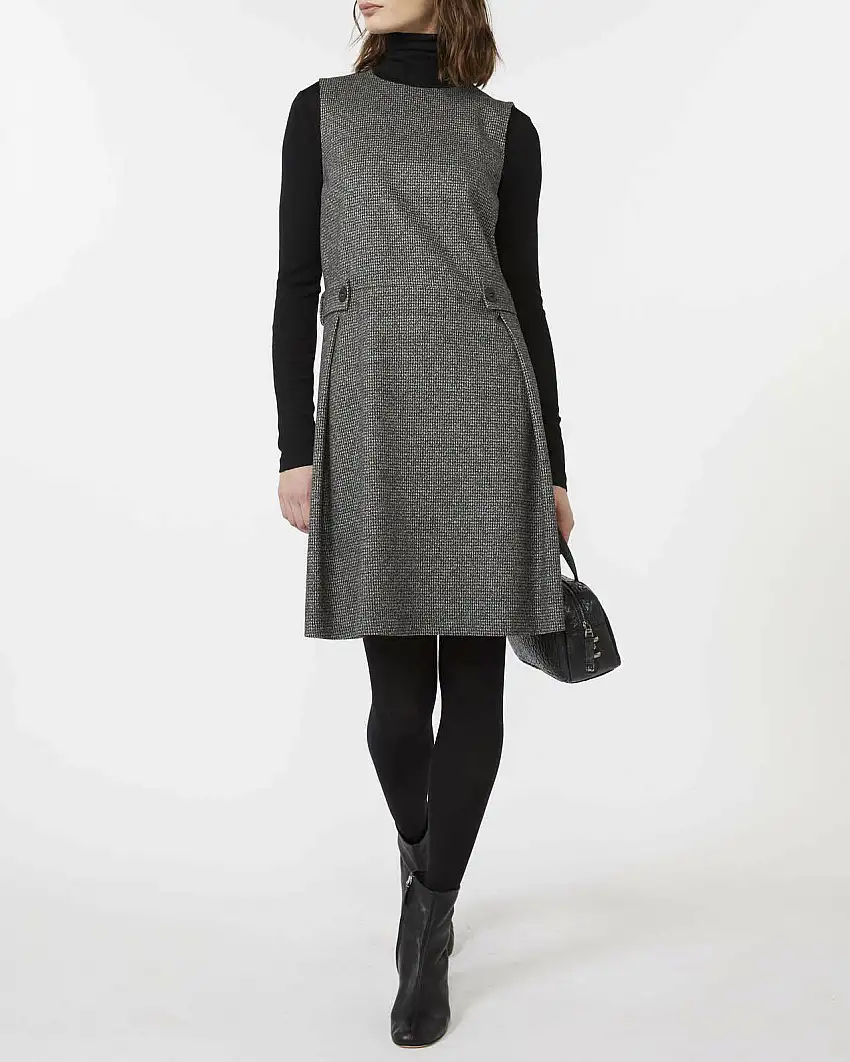 Abito corto in jersey di mista viscosa Weekend Max Mara a microfantasia grigia e nera senza maniche