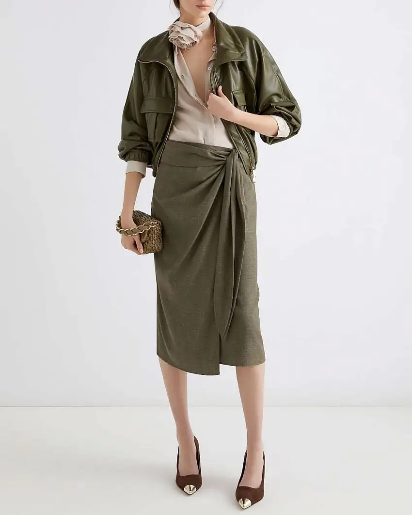 Blouson verde militare Marella in similpelle con collo alto e coulisse in inserita al fondo