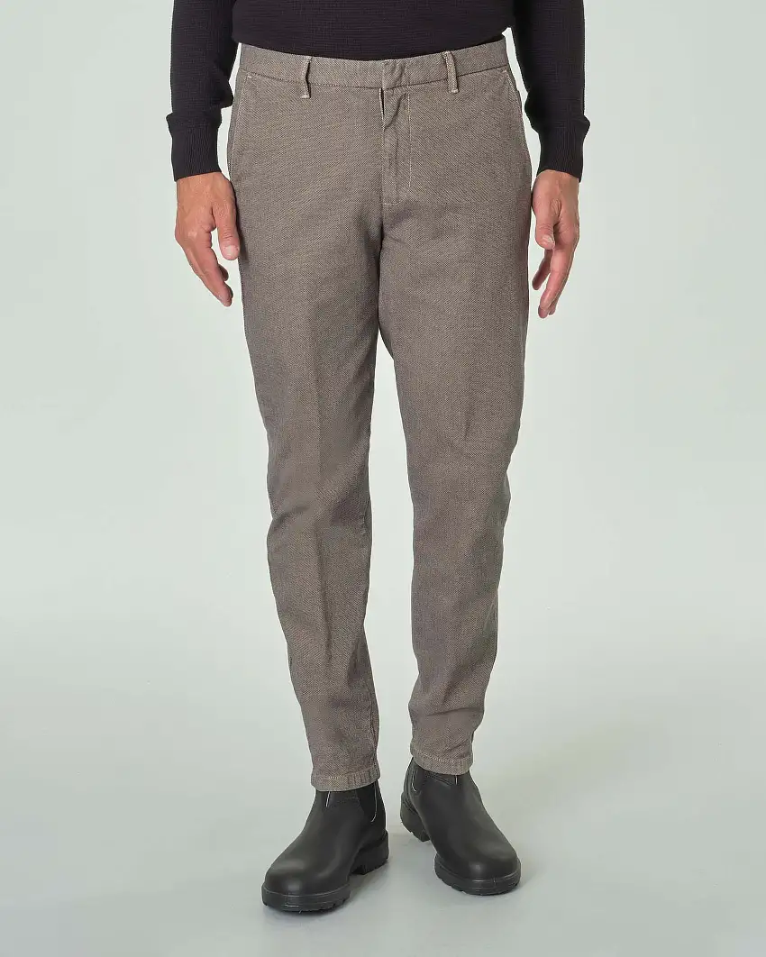 Pantalone chino in cotone stretch micro fantasia fango e nera