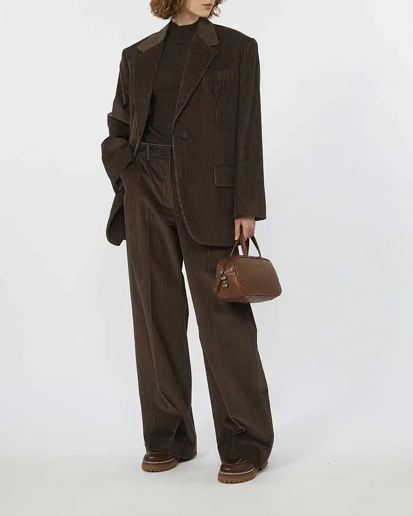 Pantaloni palazzo color testa moro Weekend Max Mara in velluto di puro cotone 350 righe