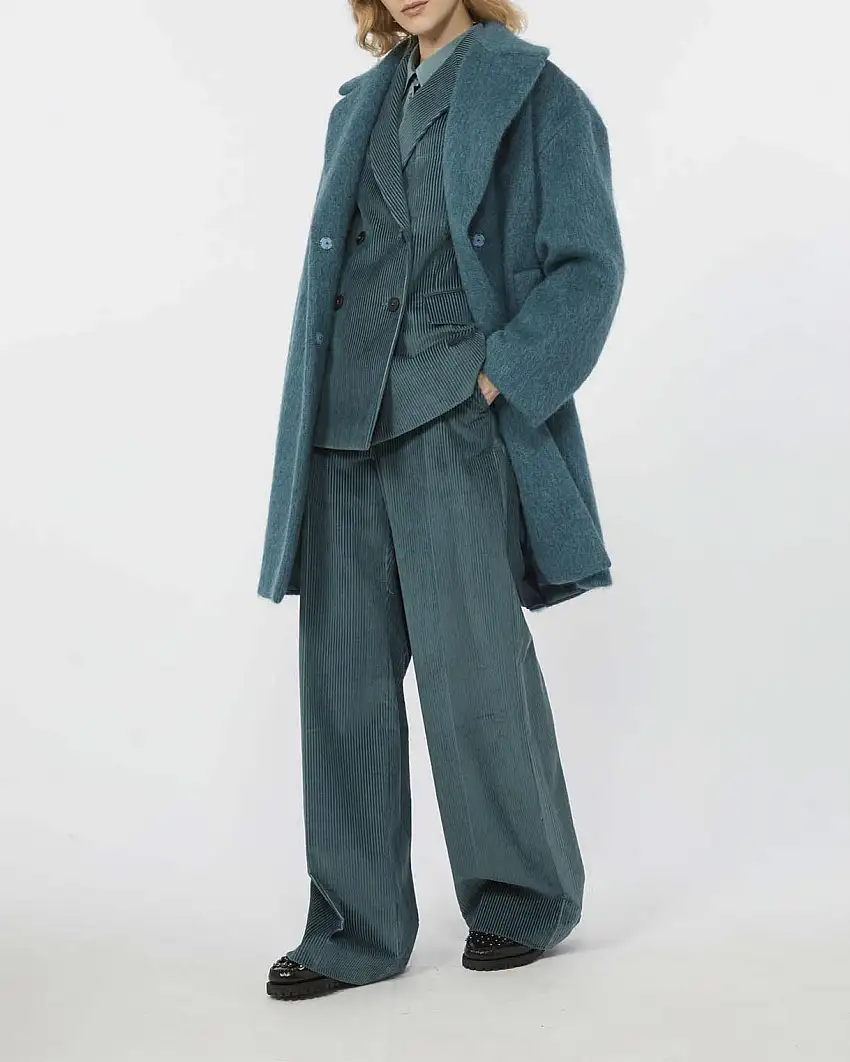 Pantaloni palazzo color ottanio Weekend Max Mara in velluto di puro cotone 350 righe