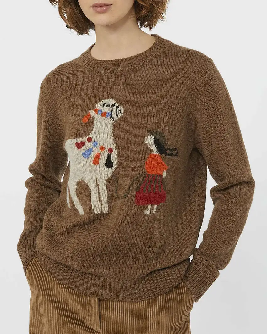 Maglia color cammello Weekend Max Mara in misto alpaca e lana con disegno jacquard lama