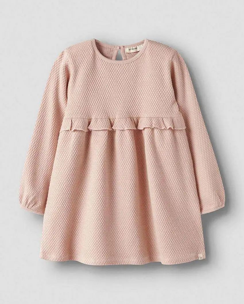 Abito Lil'Atelier rosa fit and flare in tessuto waffle e rouches