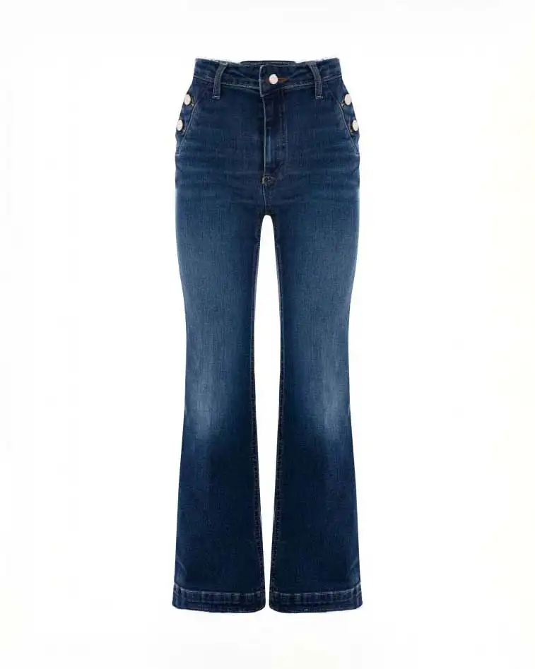 Jeans flare Kocca a vita alta in cotone stretch lavaggio scuro stone washed