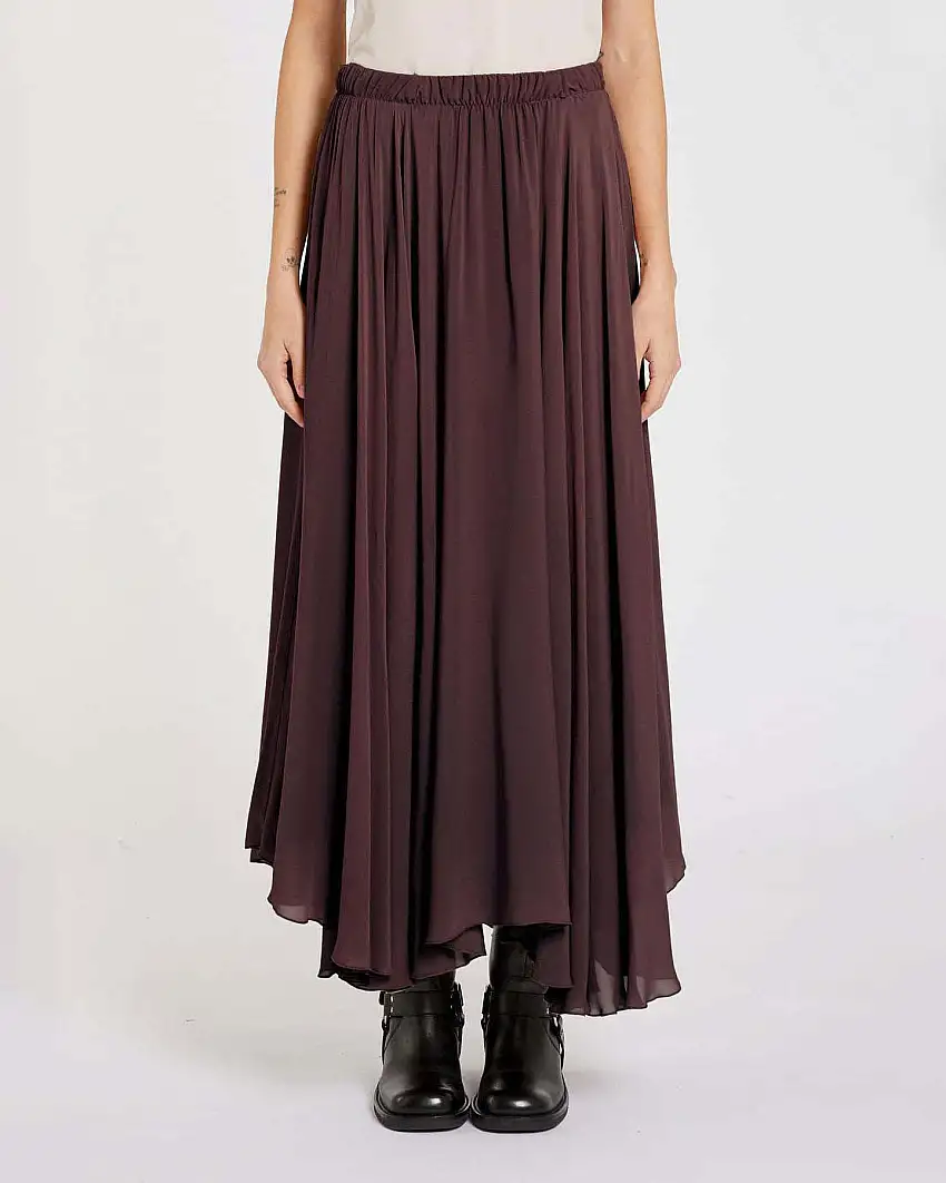 Gonna lunga bordeaux Marella in georgette di viscosa con arricciature ed elatico in vita