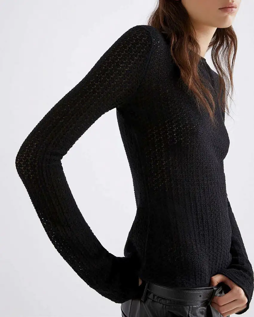 Maglia nera girocollo Marella in misto cotone lavorato a punto pizzo