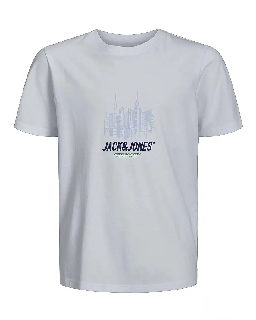 T-shirt Jack & Jones bianca in puro cotone con skyline azzurro