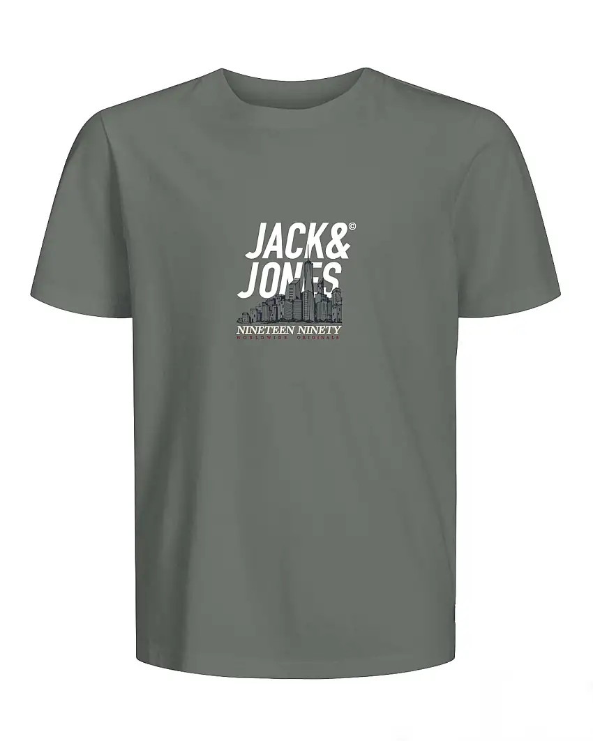 T-shirt Jack & Jones color tortora in puro cotone con skyline nero