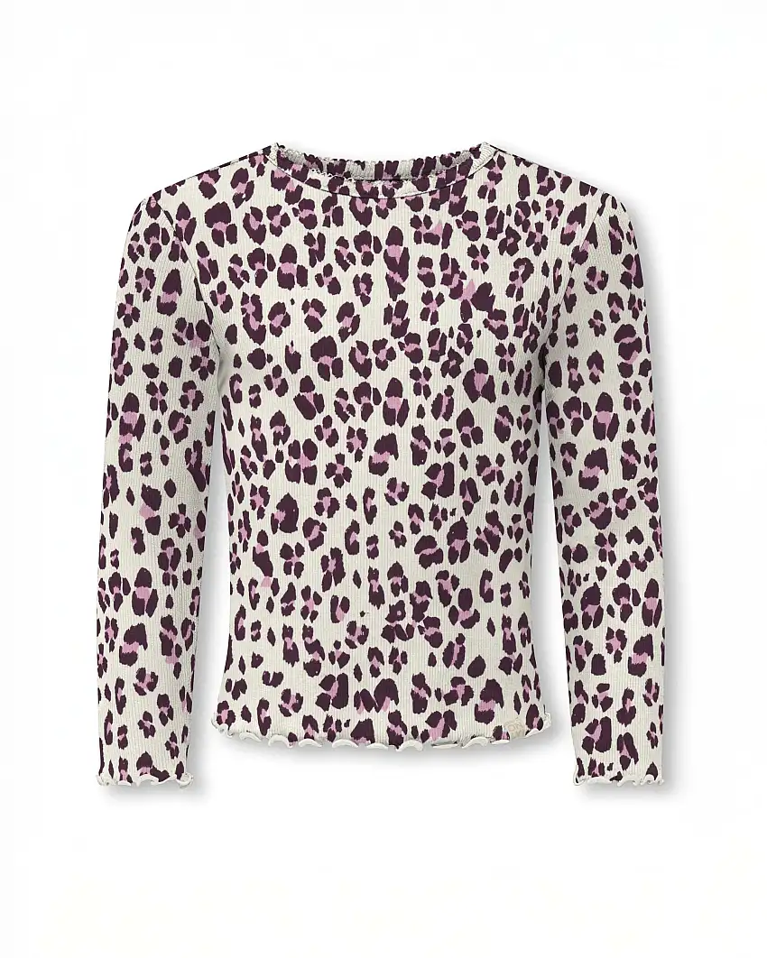 T-shirt Kids Only avorio e rosa maculata a maniche lunghe