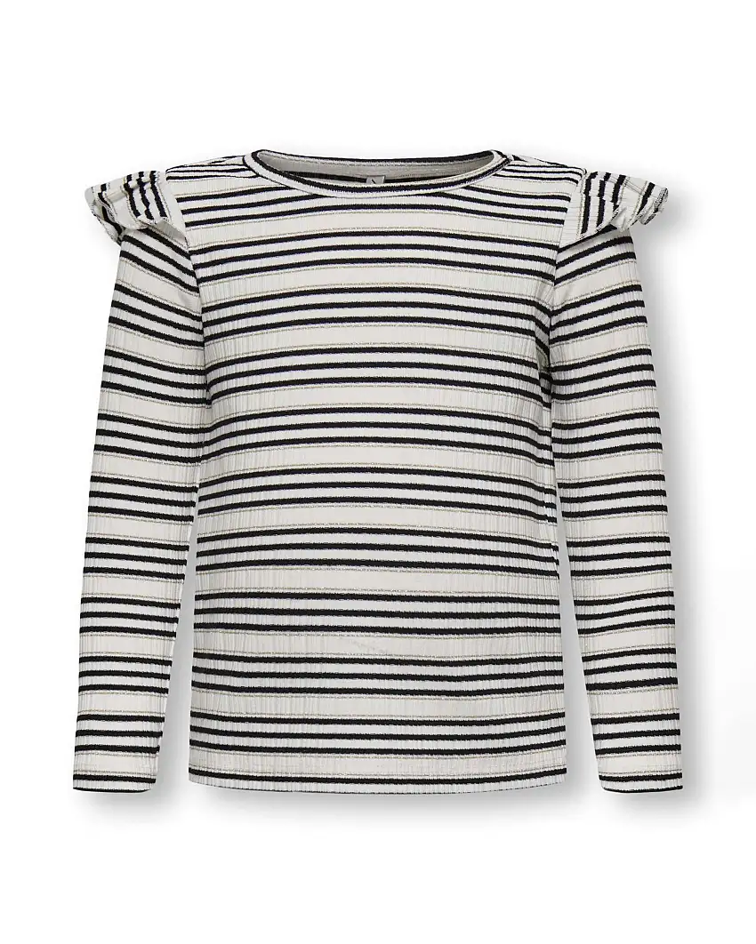T-shirt Kids Only a maniche lunghe a righe avorio e nero con volant