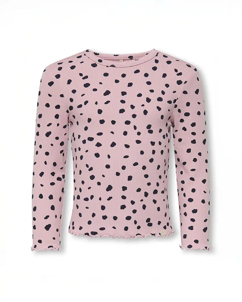 T-shirt Kids Only a maniche lunghe rosa a macchie nere