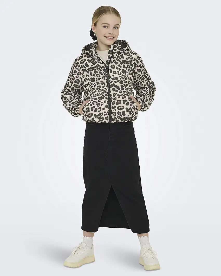 Piumino Kids Only beige e nero maculato con cappuccio