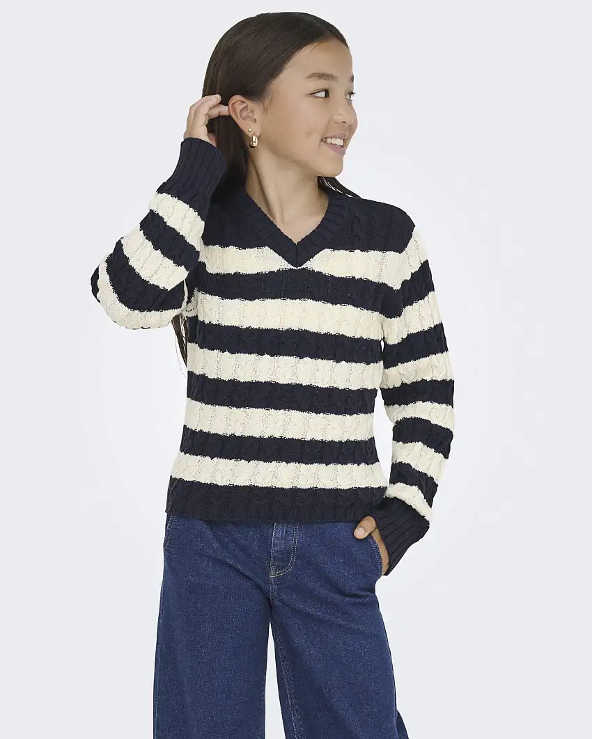 Maglioncino Kids Only a righe blu e avorio con scollo a V