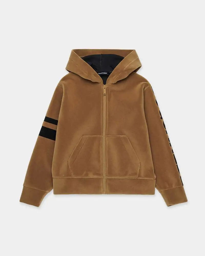 Felpa Dsquared2 in neoprene color cammello con cappuccio e zip