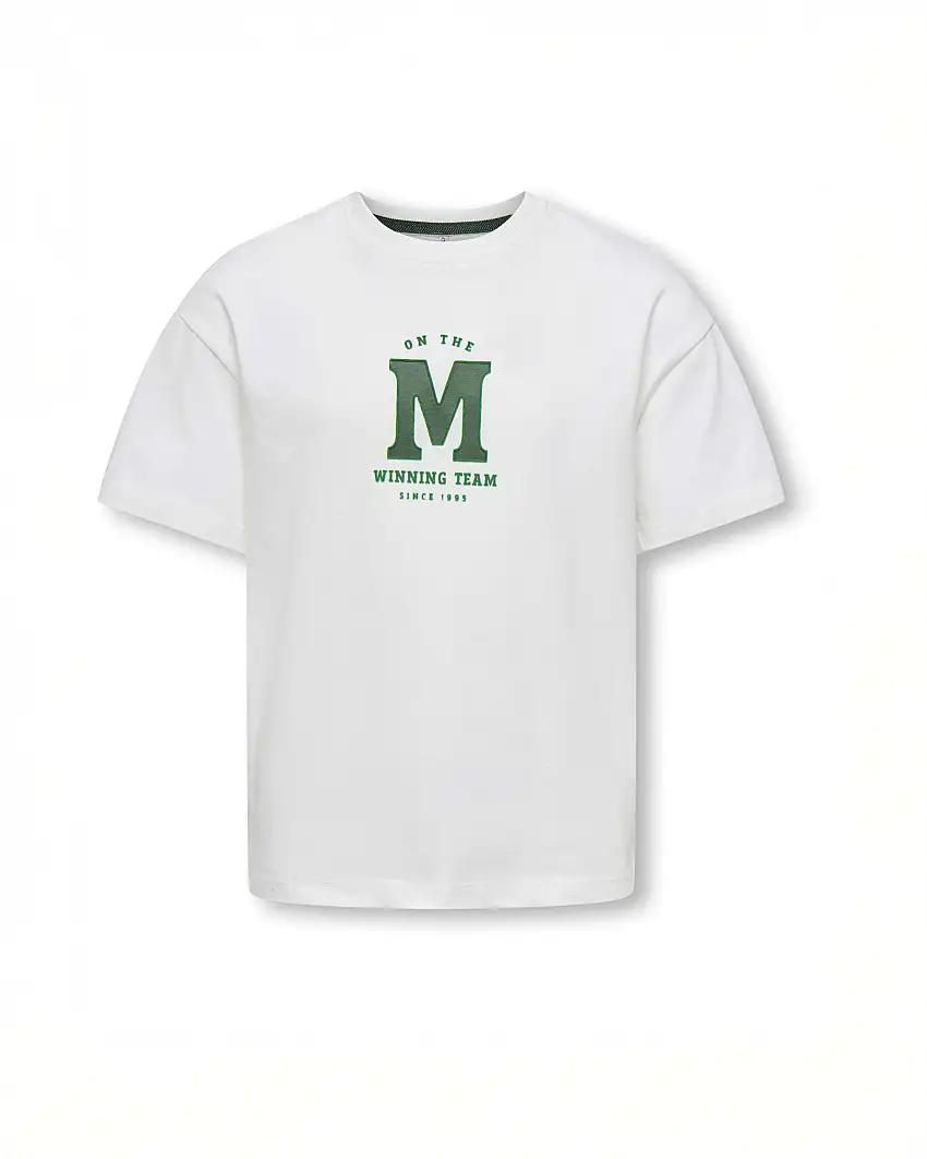T-shirt Kids Only avorio stile college con logo verde
