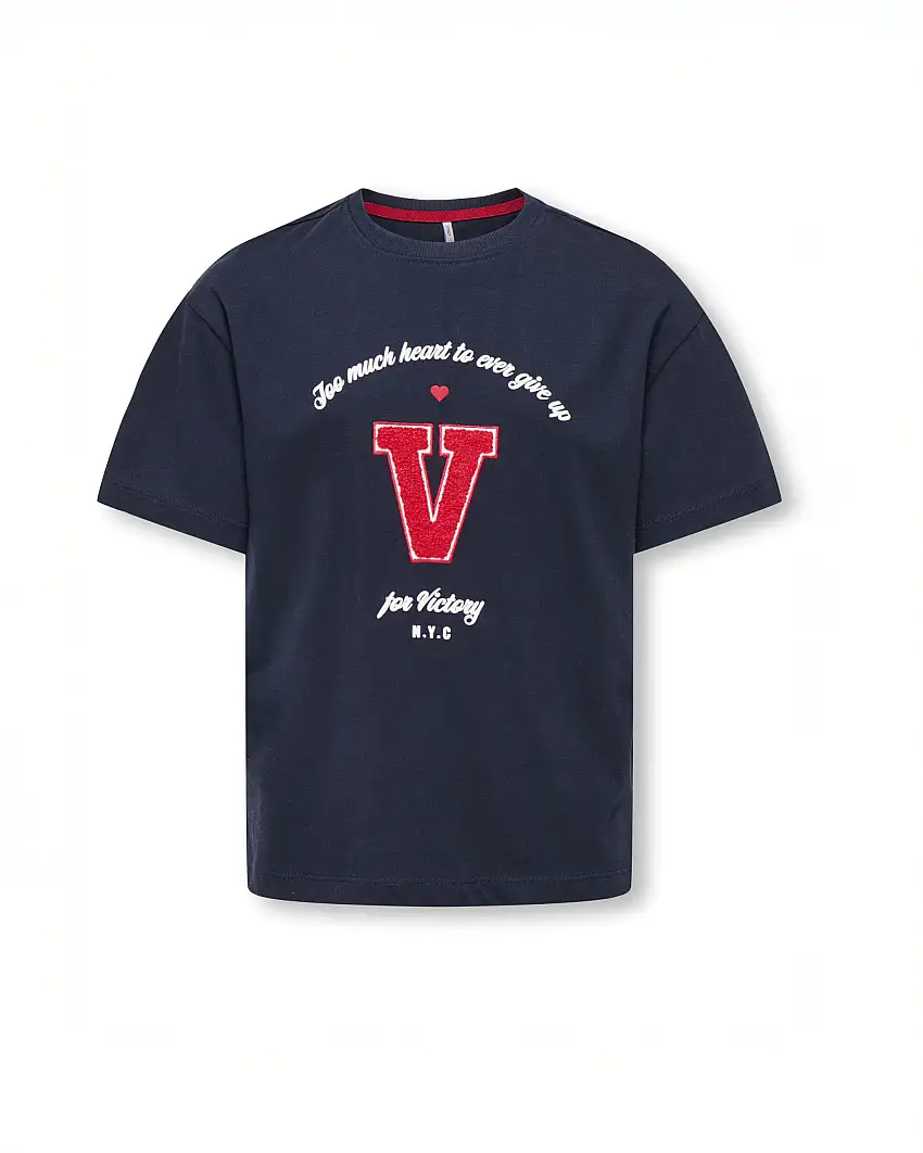 T-shirt Kids Only blu stile college con logo rosso