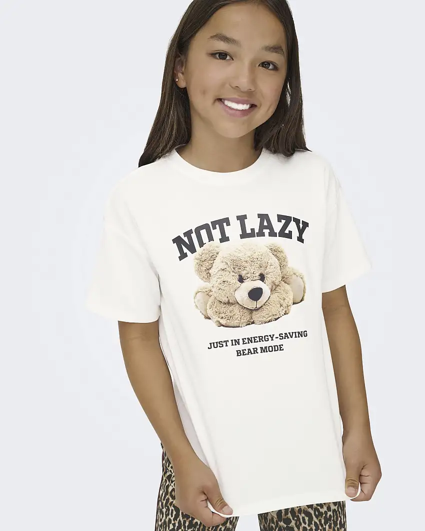 T-shirt Kids Only avorio con orsetto Not Lazy
