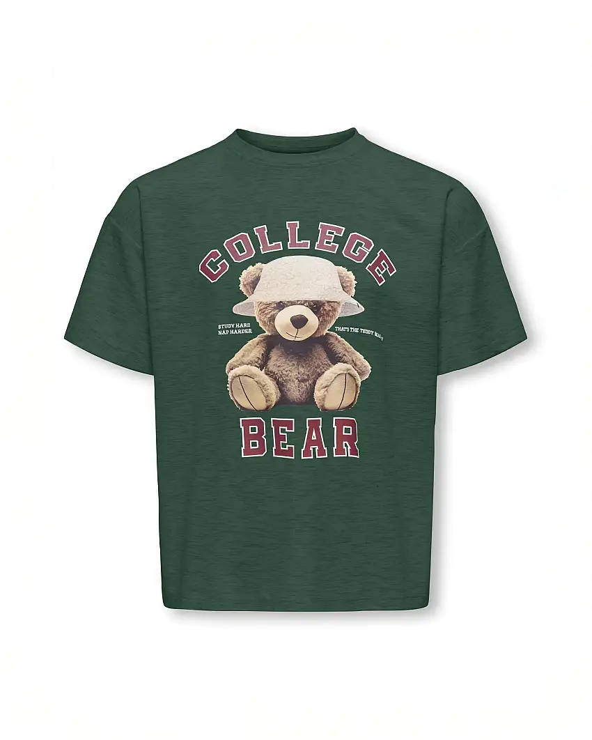 T-shirt Kids Only verde con orsetto College Bear