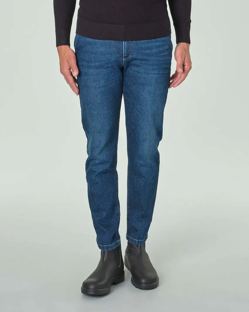 Pantalone chino in denim di cotone stretch lavaggio medio stone washed