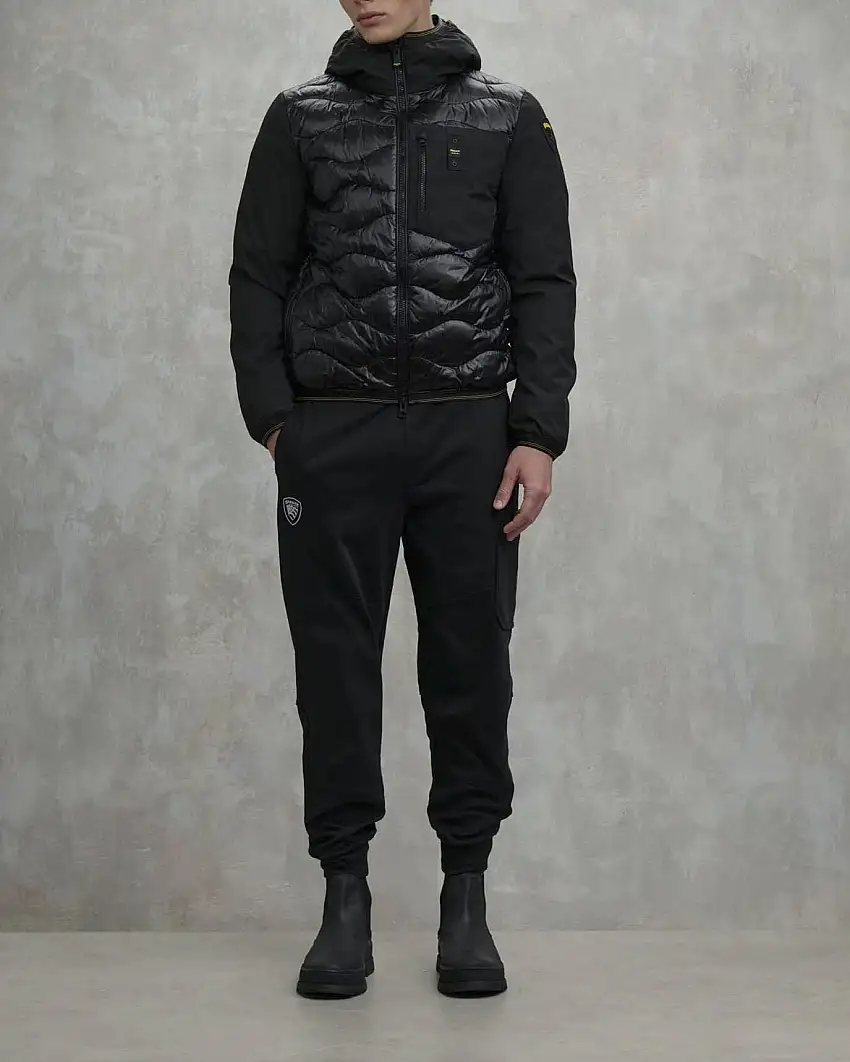 Piumino Albert Blauer bi-tessuto nero con cappuccio fisso e trapuntatura ad onde