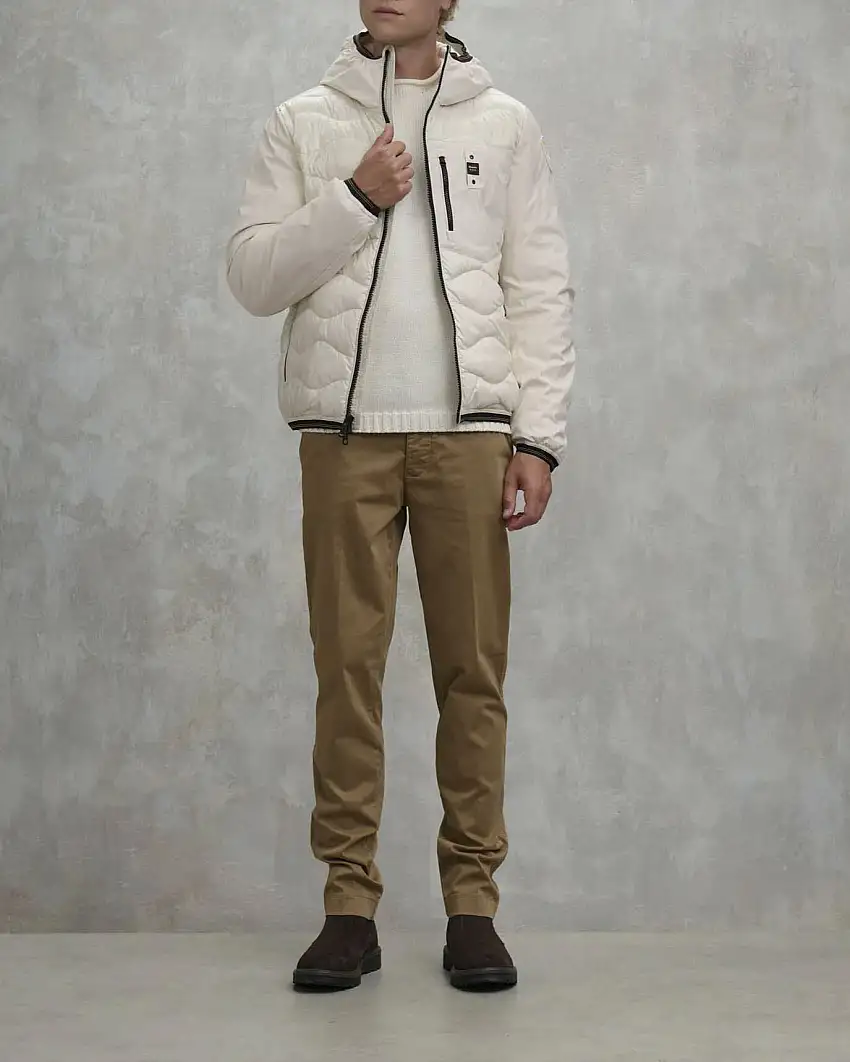 Piumino Albert Blauer bi-tessuto color panna con cappuccio fisso e trapuntatura ad onde