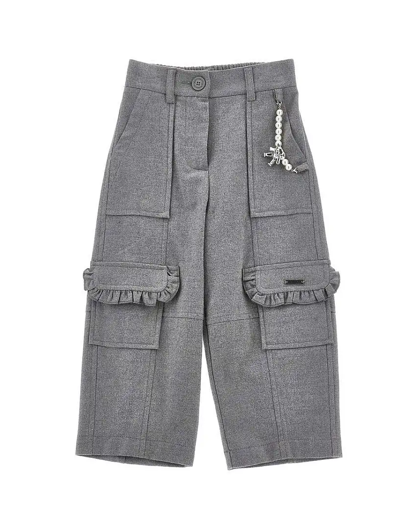 Pantalone cargo Monnalisa grigio in flanella con charms