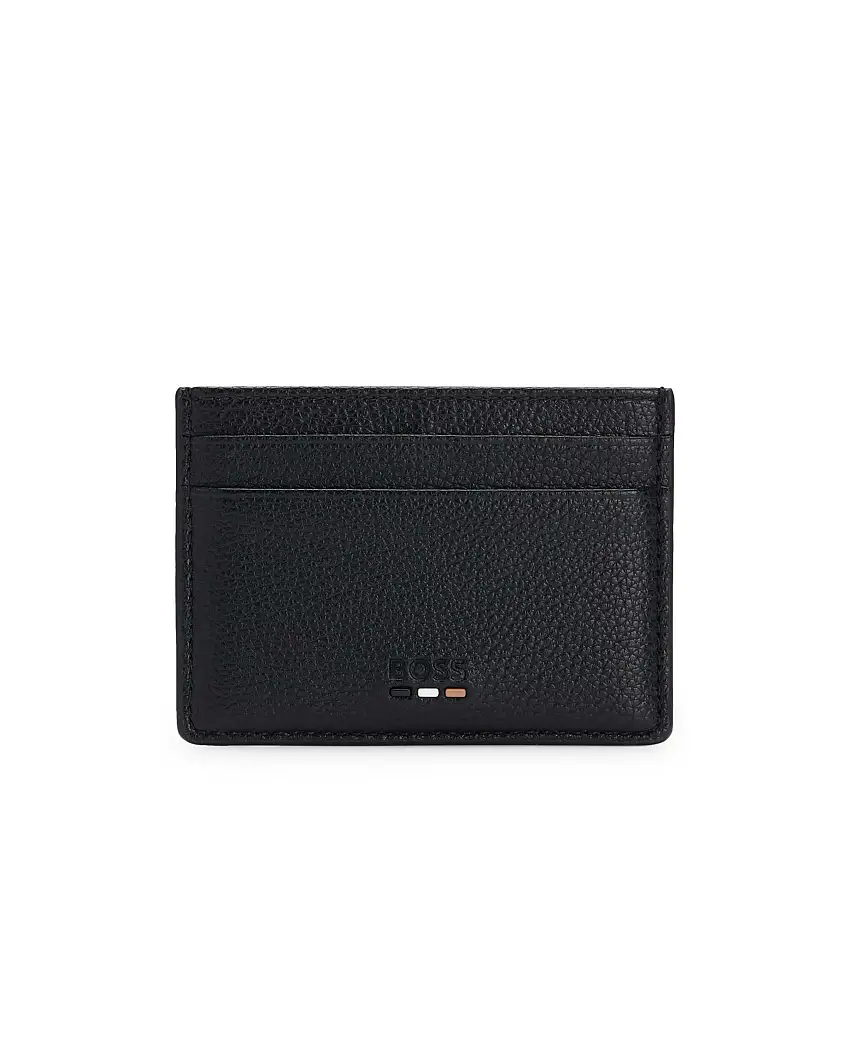 Portacarte nero Boss in similpelle martellata con logo in tono