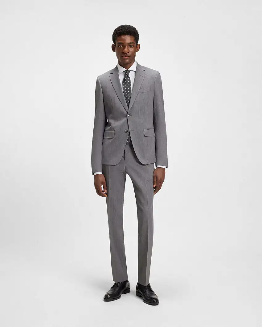 Abito Huge Boss grigio in misto lana stretch con micro motivo