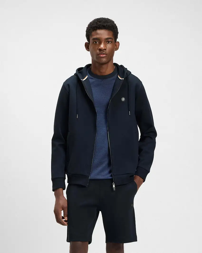 Felpa Boss blu con cappuccio e chiusura zip