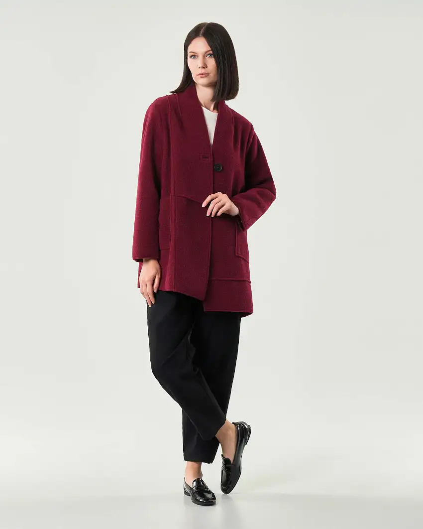 Caban bordeaux Jurerê effetto lana cotta con cuciture a rilievo e chiusura a un bottone sovrapposta
