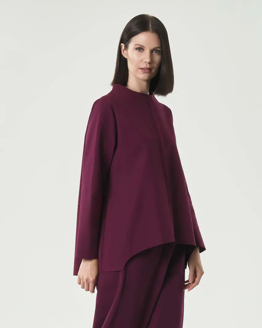 Felpa bordeaux Jurerê in misto viscosa punto Milano con fondo con arco frontale e cuciture a rilievo