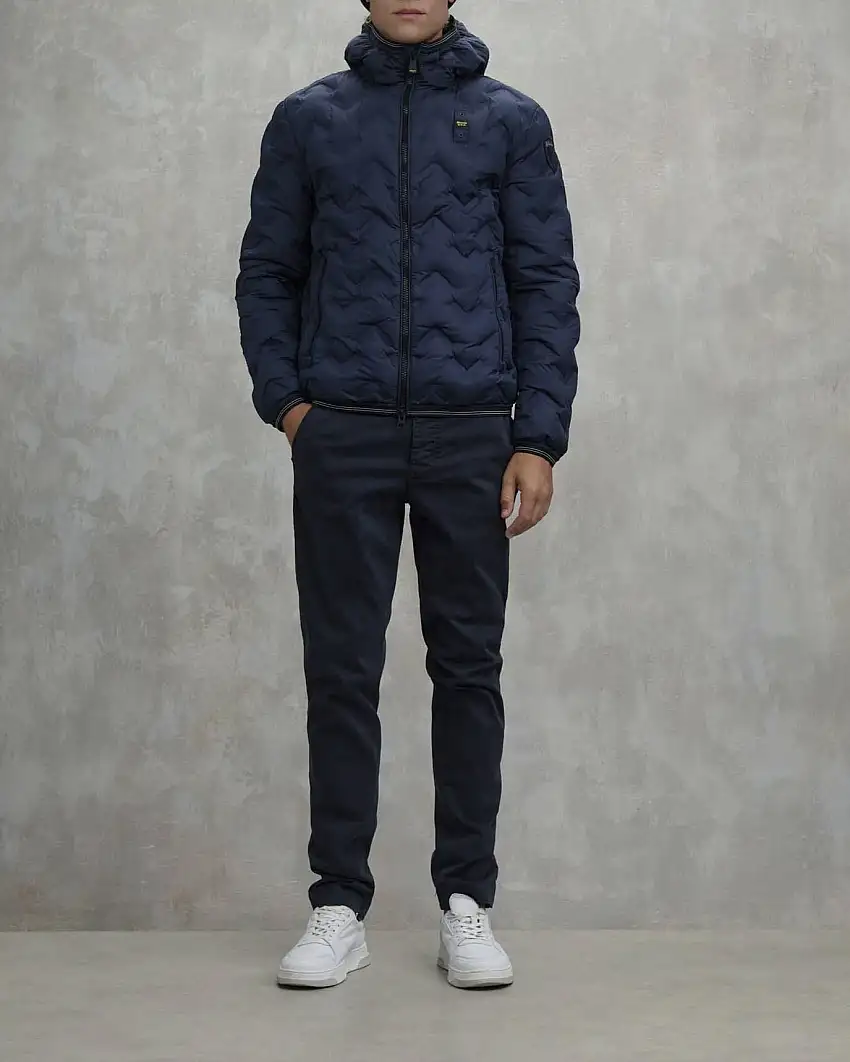 Piumino Piery Blauer blu con cappuccio fisso e trapuntatura spinata effetto 3D laserato