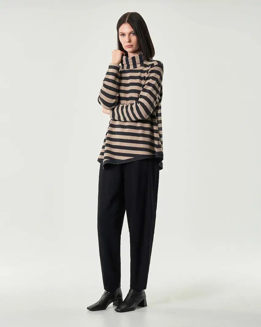 Pantaloni a pallocino Jurerê neri in tricot di misto viscosa stretch con elastico inserito in vita