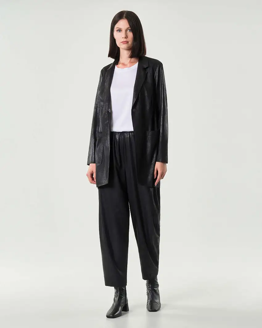 Pantaloni a pallocino neri Jurerê in tessuto spalmato stretch effetto cangiante con elastico inserito in vita