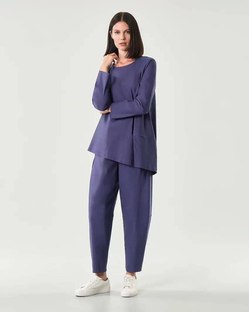 Pantaloni a pallocino Jurerê viola in bangalina di misto viscosa stretch con elastico inserito in vita