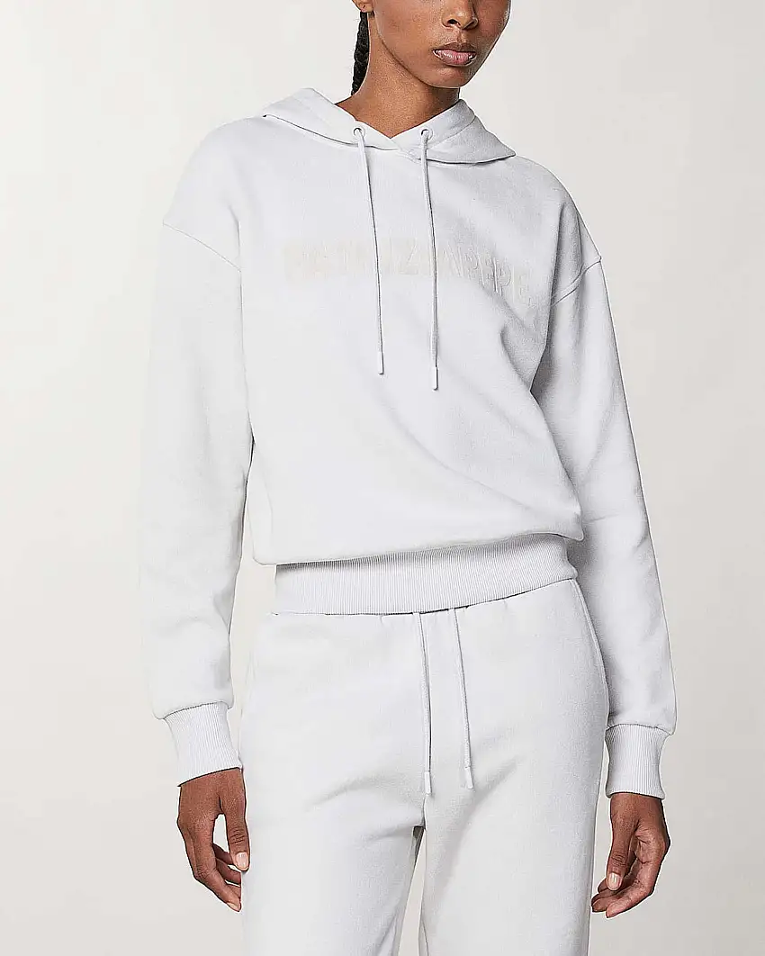 Felpa color ghiaccio cropped in cotone con cappuccio e scritta logo bianca