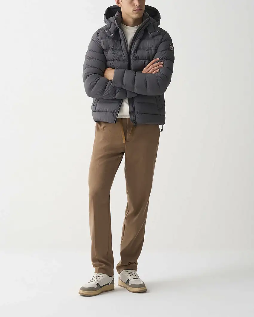 Piumino con cappuccio staccabile Colmar Originals grigio antracite in nylon crinkle imbottito in piuma