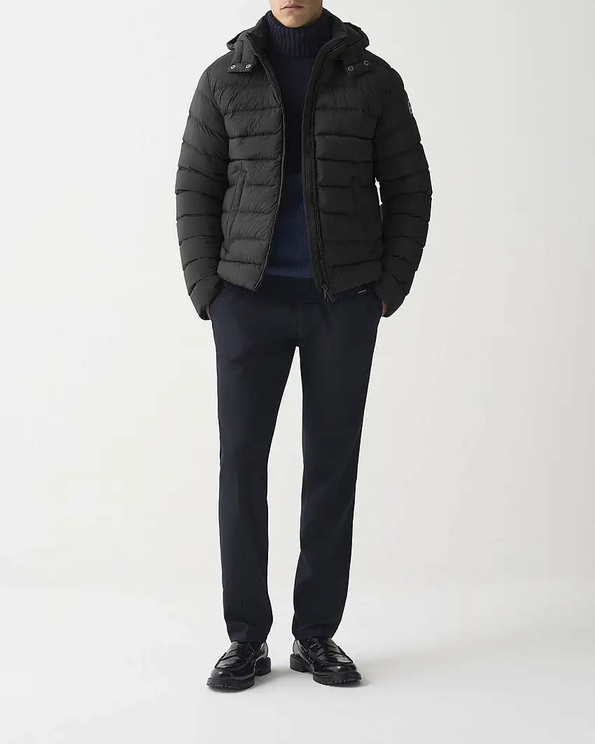 Piumino con cappuccio staccabile Colmar Originals nero in nylon crinkle imbottito in piuma