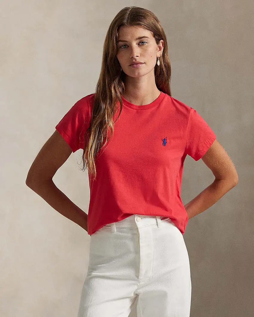 T-shirt rossa Polo Ralph Lauren in cotone a maniche corte con logo ricamato a contrasto sul petto