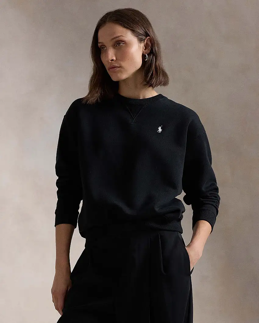 Felpa nera Polo Ralph Lauren in misto cotone con scollo a giro e logo ricamato