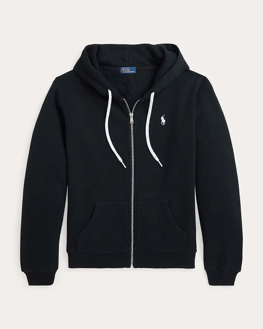Felpa nera Polo Ralph Lauren in misto cotone con cappuccio e chiusura a cerniera