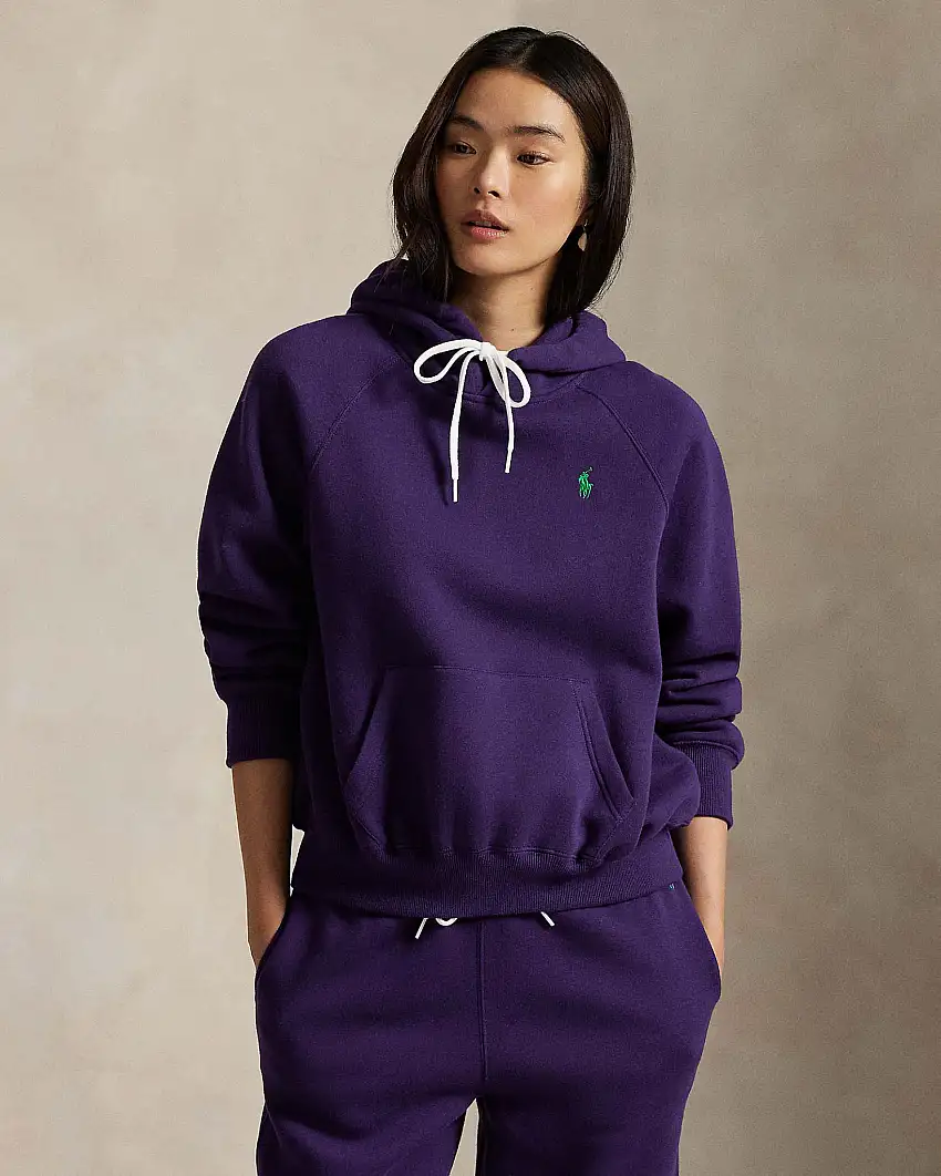 Felpa viola Polo Ralph Lauren in misto cotone felpato con cappuccio e logo a contrasto