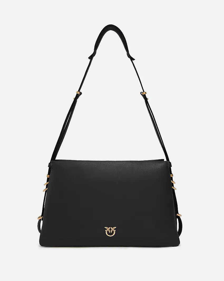 Borsa nera Triplette Pinko in pelle liscia a forma trapezio con triplo scomparto