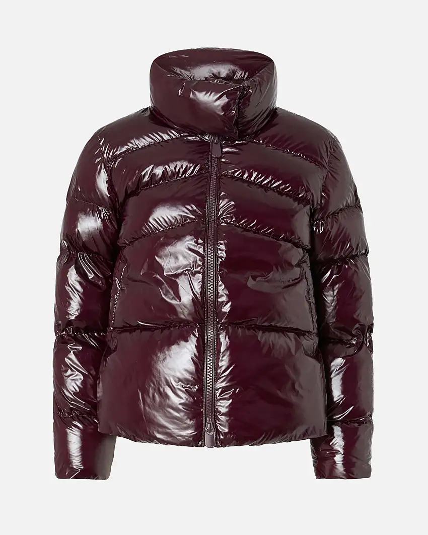 Piumino bordeaux Pinko crystal nylon dal finishing lucido con colletto in piedi