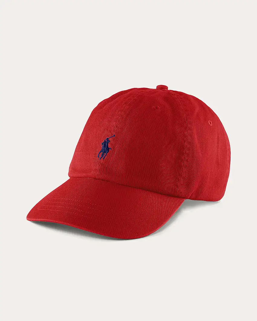 Cappellino rosso Polo Ralph Lauren in cotone con logo ricamato sul frontino a contrasto di colore