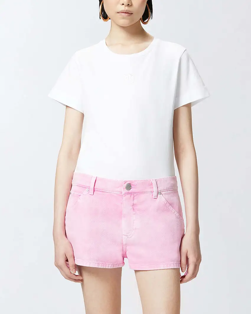 T-shirt bianca in cotone Pinko con logo ricamato tono su tono sul petto