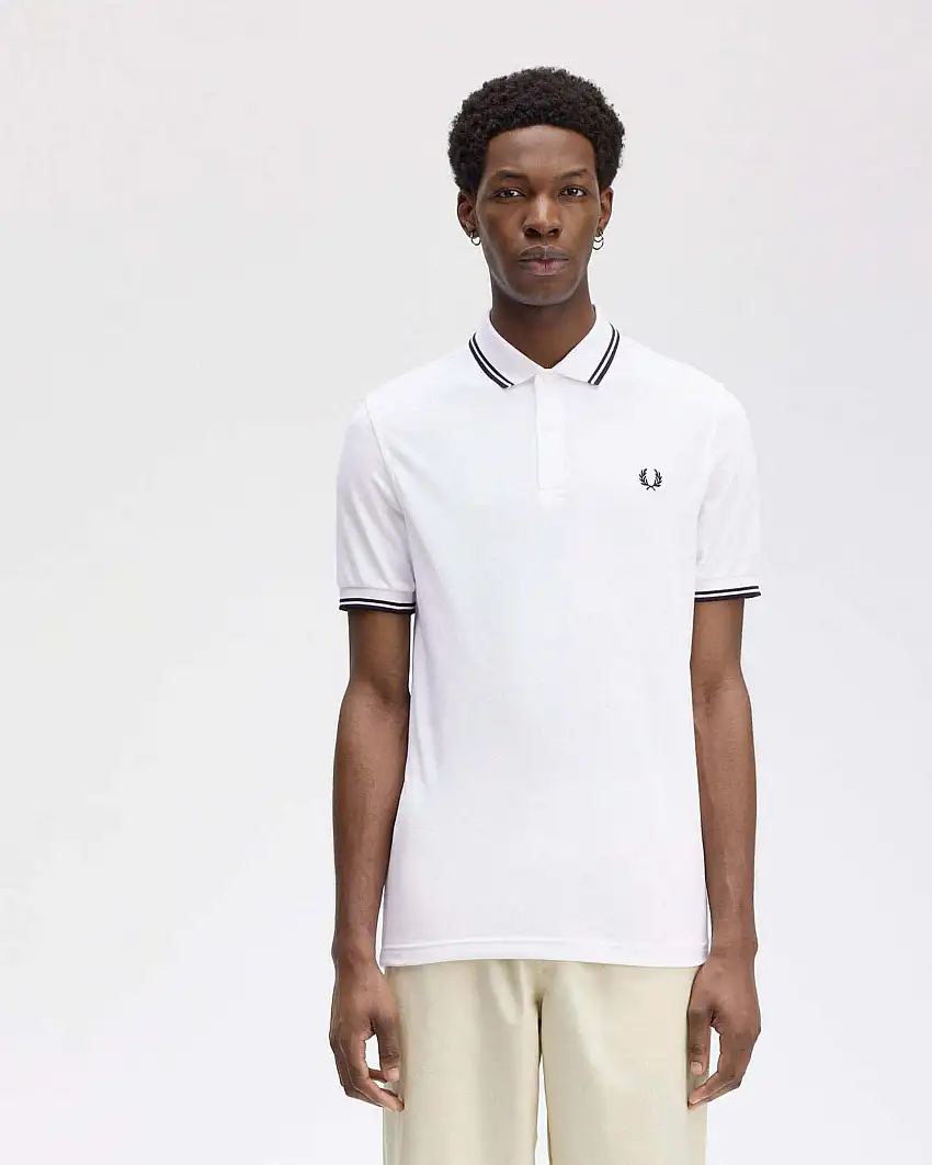 Polo Fred Perry bianca mezza manica con bordino nero