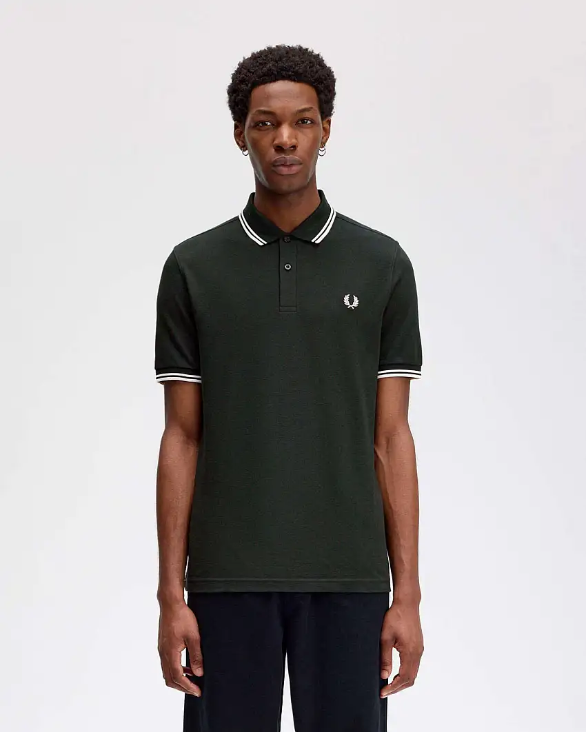 Polo Fred Perry verde scuro mezza manica con bordino bianco