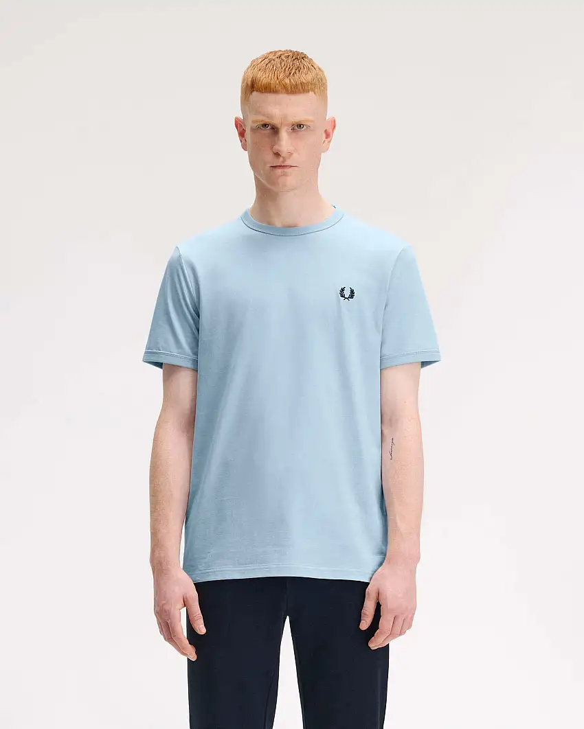 T-shirt mezza manica Fred Perry azzurra tinta unita